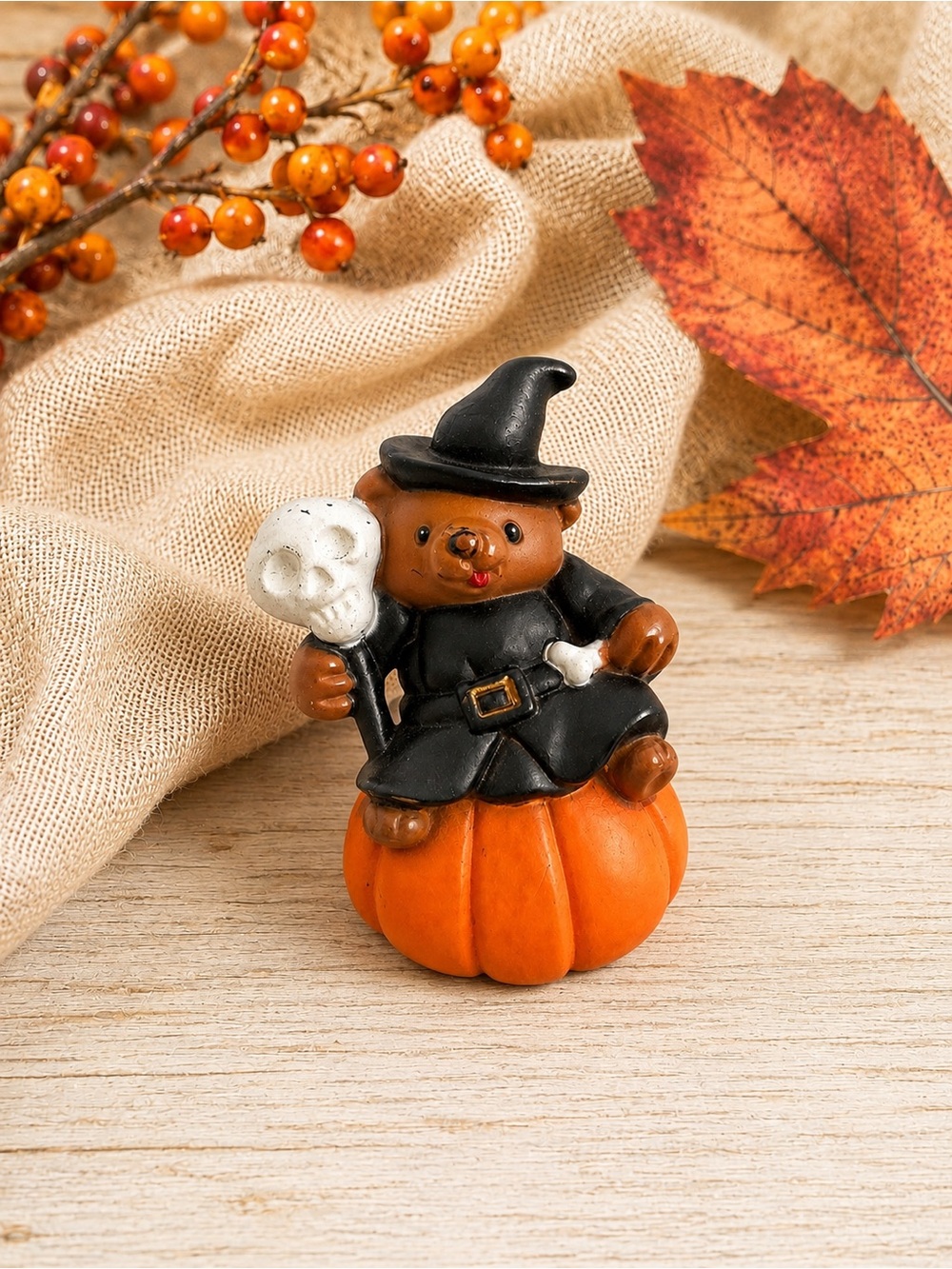Cute Vintage Halloween Bear Brooch in Orange and Black 1980s